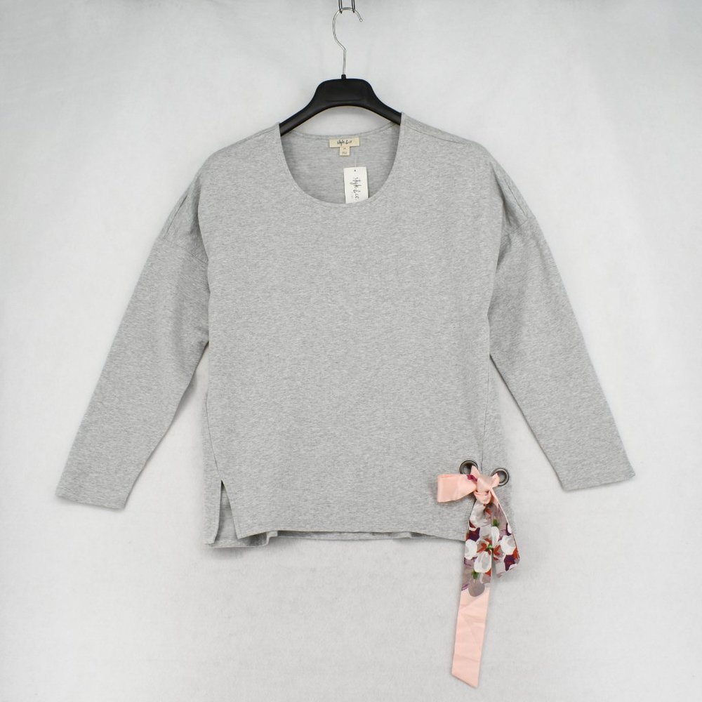 Style & Co. Gray Sweatshirt with Floral Ribbon Accent